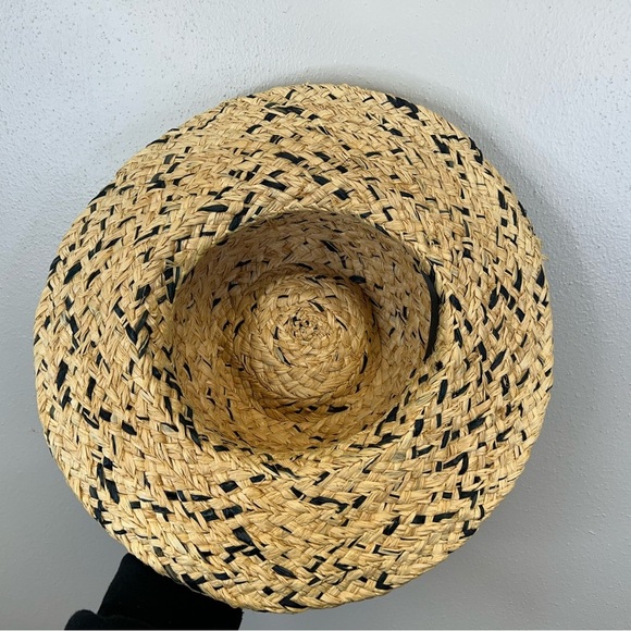 Handmade Womens M/L Woven Straw Hat with Navy Accents Beach Travel Vacation main image 6